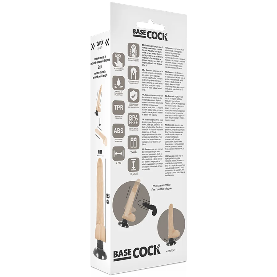 BASECOCK - VIBRADOR REALÍSTICO 2-1 NATURAL 18.5 CM -O- 4 CM - Imagem 5