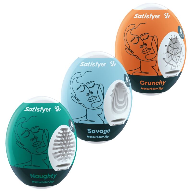 SATISFYER - 3 OVOS MASTURBADORES NAUGHTY, SAVAGE  CRUNCHY