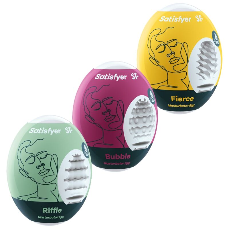 SATISFYER - 3 OVOS MASTURBADORES RIFFLE, BUBBLE  FIERCE