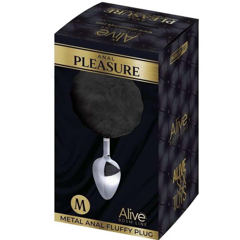 ALIVE - PLUG DE PRAZER ANAL ESPIRAL METAL FLUFFY PRETO TAMANHO M - Imagem 3