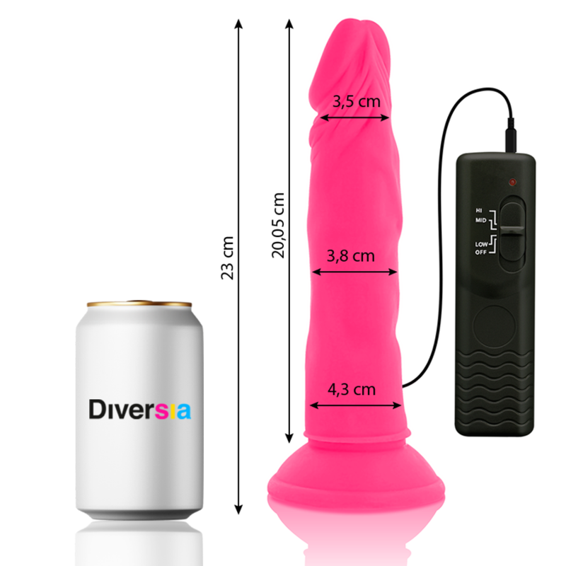 DIVERSIA - DILDO FLEXÍVE COM VIBRAO ROSA 23 CM -O- 4.3 CM - Imagem 2