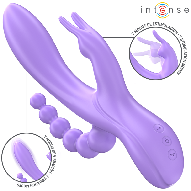 INTENSE - MIKO TRIPLO VIBRADOR COELHO ESTIMULADOR ANAL 7 VIBRAÇÕES ROXO